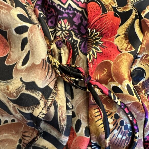 Vintage California Dynasty Robe Sleepwear Old Money Floral Gold Small Womens Red - Picture 7 of 9